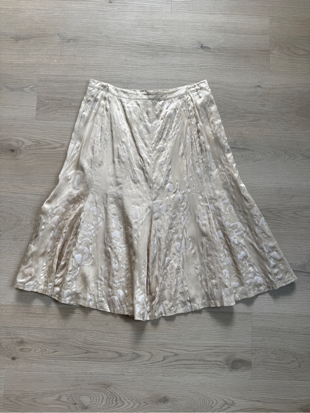 Chico’s champagne silk floral jacquard midi skirt romantic formal